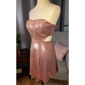 NEW YEARS Pink Sequined Strapless Mini Dress